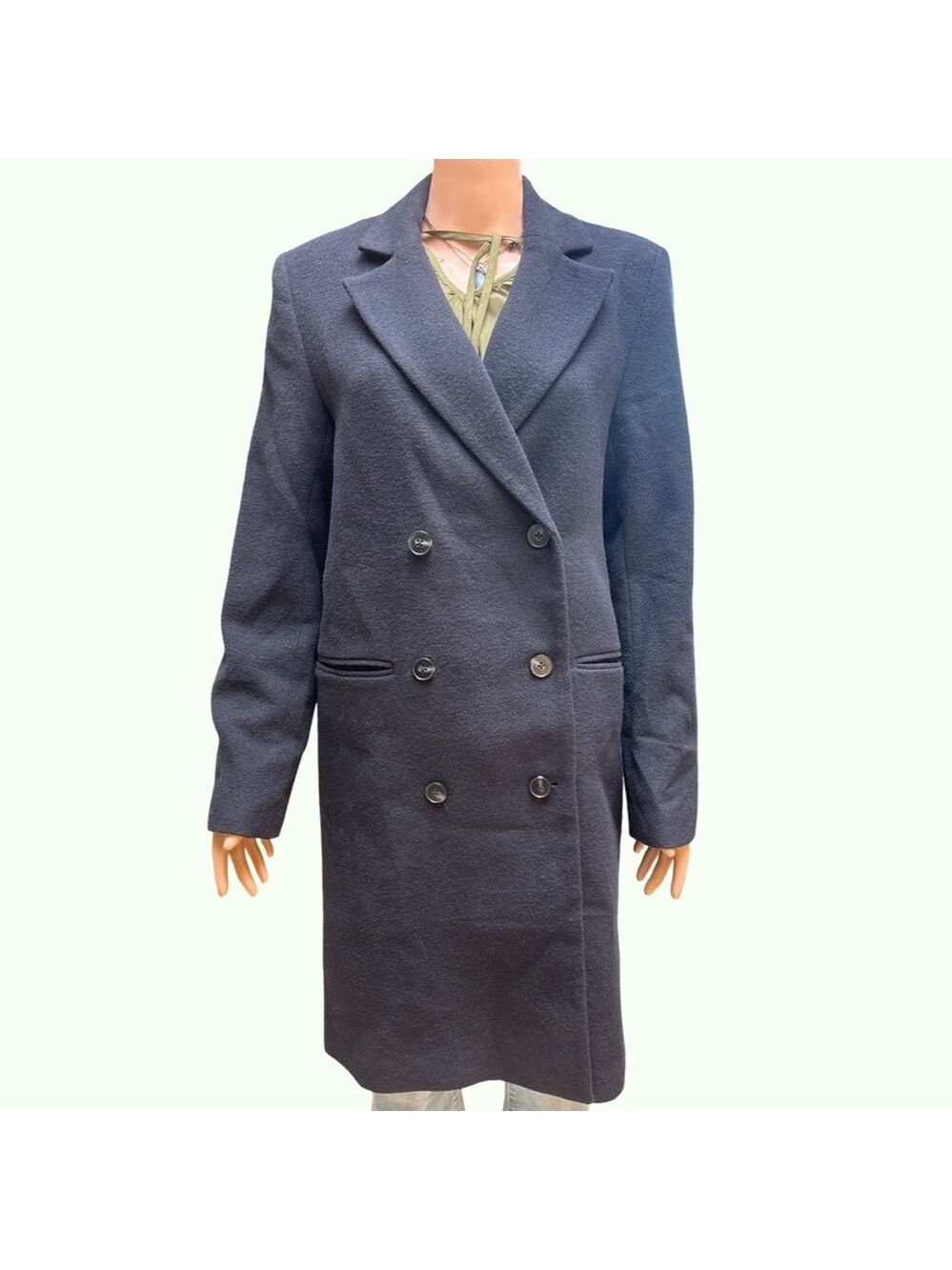 Oak + Fort Elegant Navy Double-Breasted Coat XS